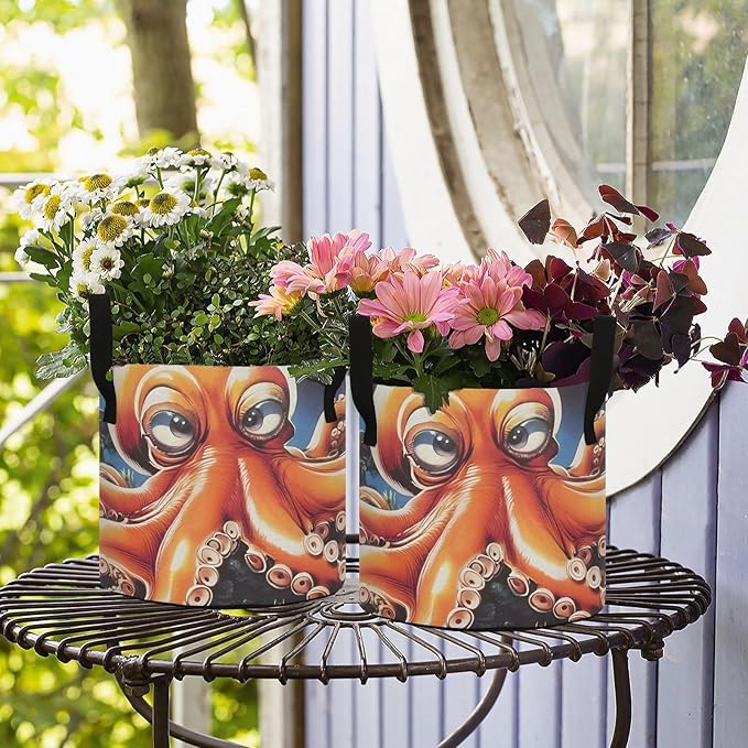 Fabric Plant Grow Bags Cute Octopus, 5Gallon Cloth Planting Pouch Flower Pot Thickened for Garden Vegetable Flower Planting