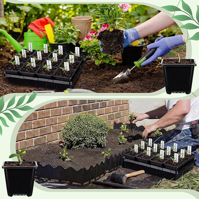 Nuenen Seed Starter Tray 10 Pcs, 3.5 Inch Square Nursery Pots 120 Pcs, Seed Starting Pot with Drainage, Seedling Trays, Microgreenings Plant Propagation Germination Tray, 10 Set