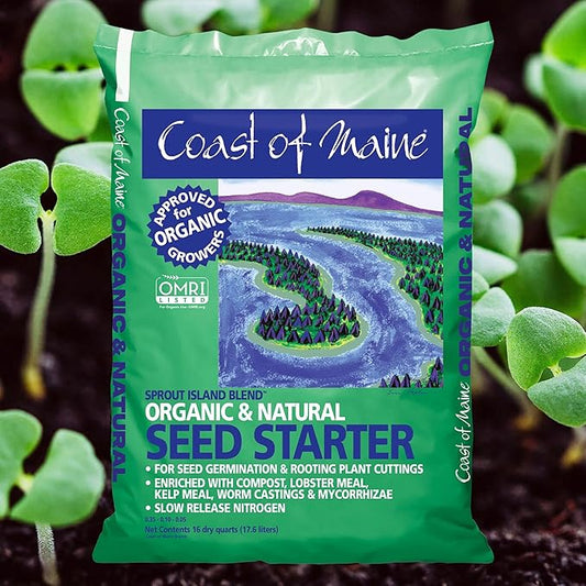 Coast of Maine Organic & Natural Sprout Island Blend Seed Starter - Seed Germination & Root Plant Cuttings w/Composted Manure, Mycorrhizae, Worm Castings & Kelp - Enhanced Drainage (16 Qt)