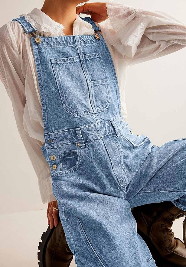 loveimgs Women Y2k Baggy Barrel Jeans Overalls Wide Leg Denim Pants Bib Overalls Jumpsuit Boyfriend Patchwork Jeans