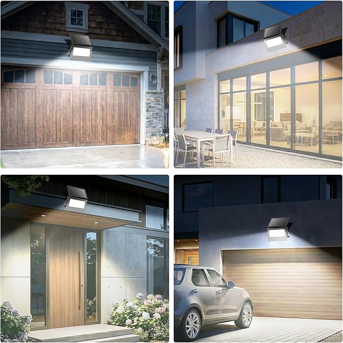 Solar Motion Lights Outdoor , IP66 Security Flood Light Outdoor Waterproof, Dual Color Temperature 3-Mode Lighting Wall Spotlight with Remote Control, Solar Floodlights for Patio Garden Garage, 2 Pack