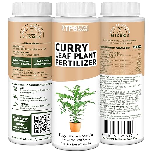 Curry Leaf Fertilizer, Complete Liquid Curry Leaf Plant Food, 8 oz (250mL)