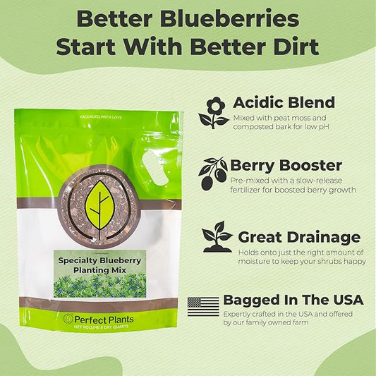 Specialty Blueberry Potting Mix by Perfect Plants | Organic Premium Mix | Use with Blueberry's, Raspberry, or Other Fruit Shrubs (8qt) (Pack of 2)