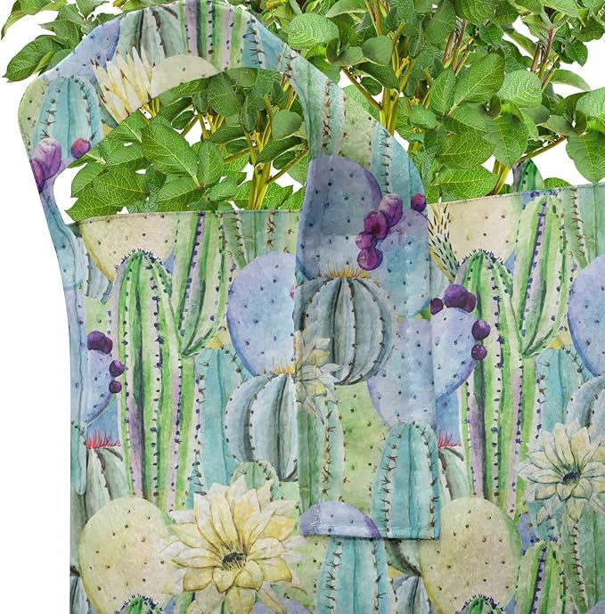 Ambesonne Plant Grow Bags 5-Pack, Cactus Buds Types Pattern, Heavyduty Fabric Pots with Handles for Plants, Green Blue