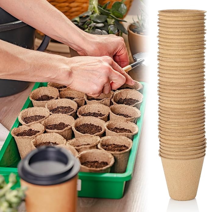 600 Pack 3.15 Inches Peat Pots Round Biodegrade Plant Starter Seed Nursery Pots with 120 Pcs Labels for Garden Germination (Classic Style)