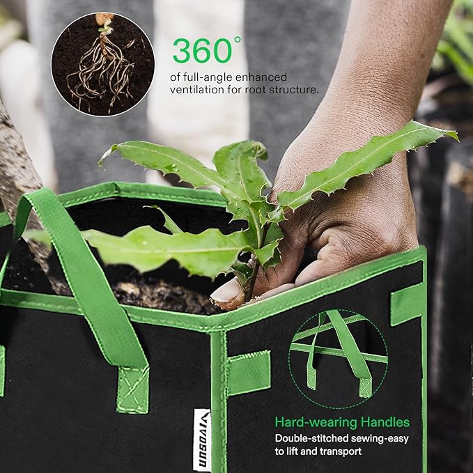 VIVOSUN 5 Pack 10 Gallon Square Grow Bags, Thick Nonwoven Cubic Fabric Pots with Handles for Indoor and Outdoor Gardening