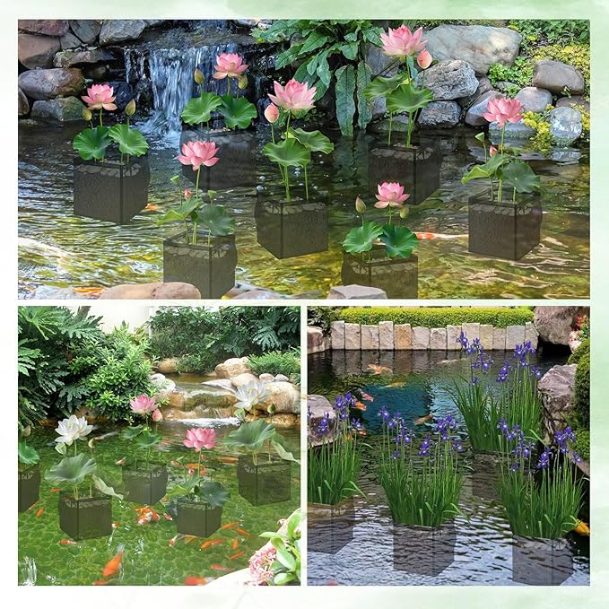 6 Pcs Pond Pots for Plants, Pond Plant Baskets with Handles, 7.1" Reusable Aquatic Pond Planting Bags, Durable Breathe Reusable Fabric Plant pots for Aquatic Plants, Lily, Carrot, Lotus (1 Gallon)