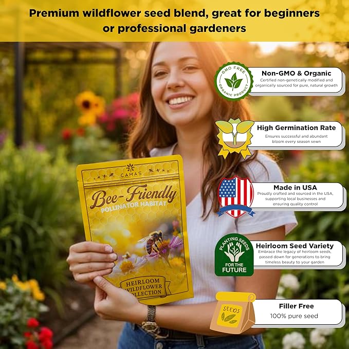 Camas Wildflower Seeds Bulk 1/4 lb – Perennial & Annual Wildflower Seed Mix for Planting Outside, Pure Seed No Fillers, Wild Flower Seeds Throw and Grow for Bees & Pollinators