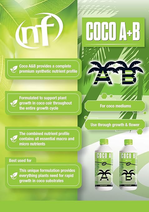 NUTRIFIELD Plant Nutrients Liquid Fertilizer 500 ML A 1-4-2 & 500 ML B 3-0-0.5 Plant Food Support Plant Growth Throughout Entire Cycle Veg and Flower Indoor Outdoor Hydroponic Coco Garden