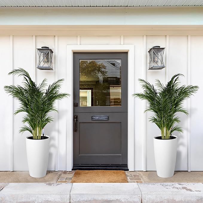 GarveeLife Set of 2 Tall Planters for Outdoor Plants, 22 in Large Planters for Outdoor Indoor Plants with Water Level Monitor & Inner Bucket, Automatic Watering, for Porch, Patio, Backyard, White