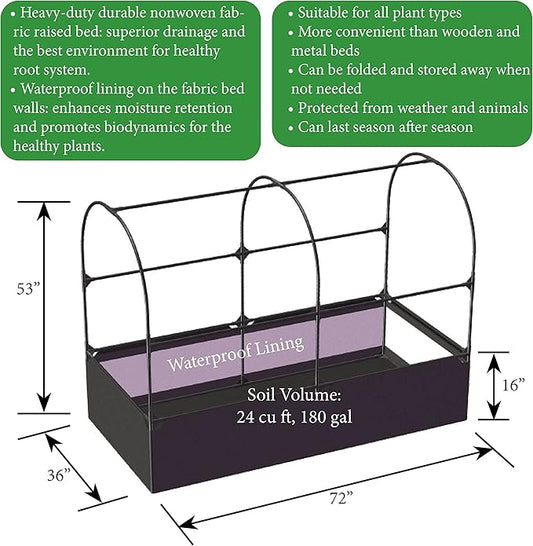 SIMPO 3-in-1 Garden System: Fabric Raised Garden Bed + Greenhouse Cover + Protective Net (36” x 72” x 53”)