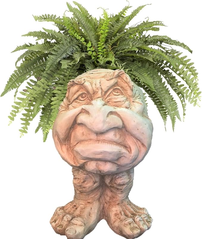 homestyles 18 in. Antique White Grumpy The Muggly Face Statue Planter Holds 7 in. Pot