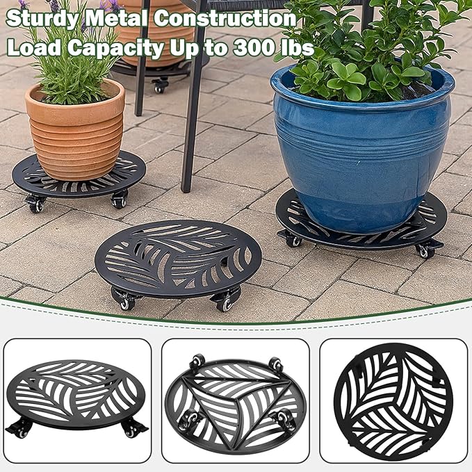 1 Pack Metal Plant Caddy with Wheels 17 inches Heavy-Duty Iron Rolling Plant Stand with Casters Indoor Outdoor Wheeled Plant Roller Base Pot Movers Plant Dolly Coaster Trolley Black