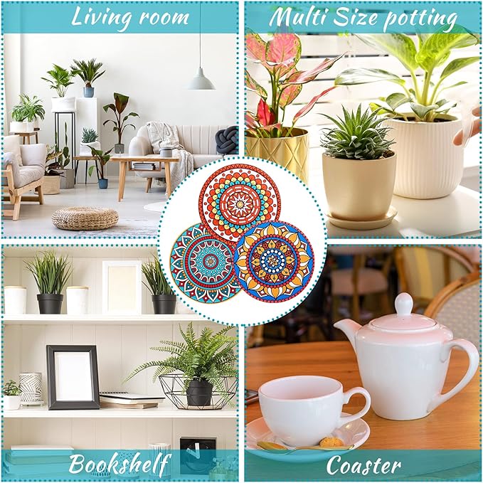 6 Pcs Boho Plant Pot Mat Absorbent Non Slip Round Pot Coaster Pad Gardening Indoor Outdoor Flower Plant Protect for Table Desk Floor, 5.9 Inches