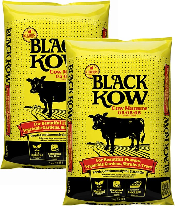 Black Cow Premium Manure for Gardens, Flowers, Trees, Natural Soil Amendment, 1 Cubic Foot (28L), 2-Pack