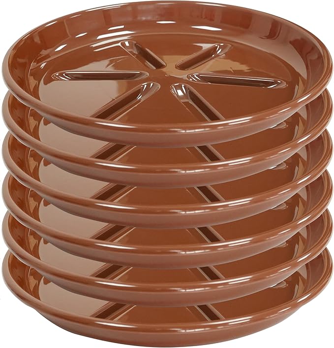 6 Pack of Plant Saucer 6 inch, Large Heavy Duty Plastic Saucers Round, Plant Drip Trays for Indoors Outdoor, Plant Water Tray for Planters, Brown