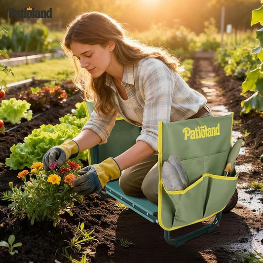 Garden Kneeler and Seat with 1 Tool Bag, 10.2" Widen Heavy Duty Thicken Soft Kneeling Pad, 2-in-1 Folding Garden Stool, Outdoor Yard Work Seat, Ideal Gardening Gifts for Mom, Women, Grandma
