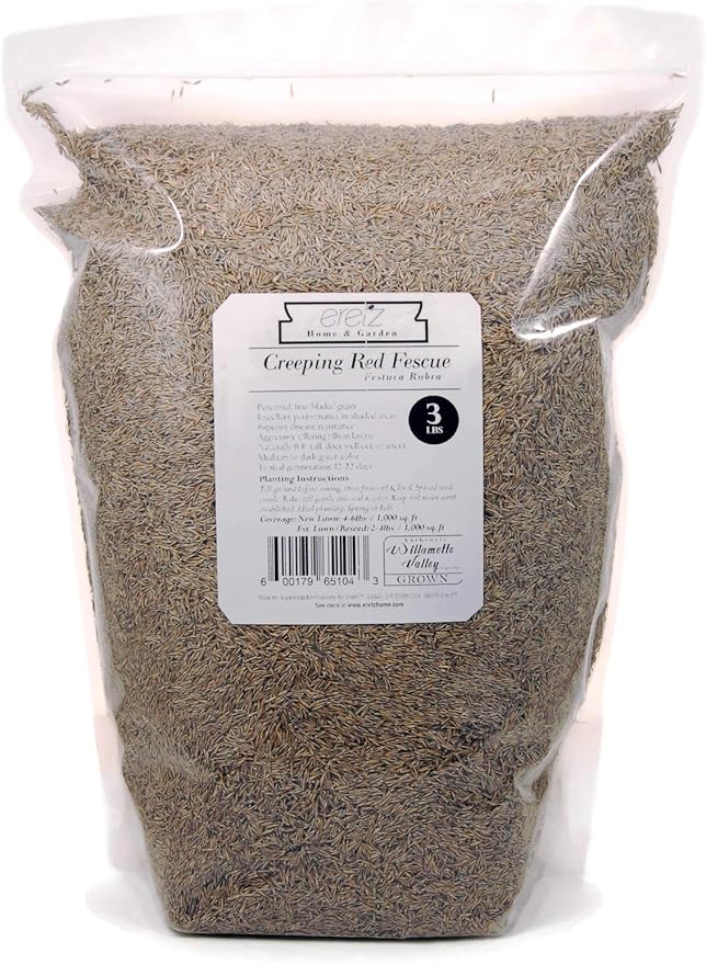 Creeping Red Fescue Seed by Eretz (3lb) - Choose Size! Willamette Valley Oregon Grown, No Fillers, No Weed or Other Crop Seeds, Premium Shade Grass Seed.