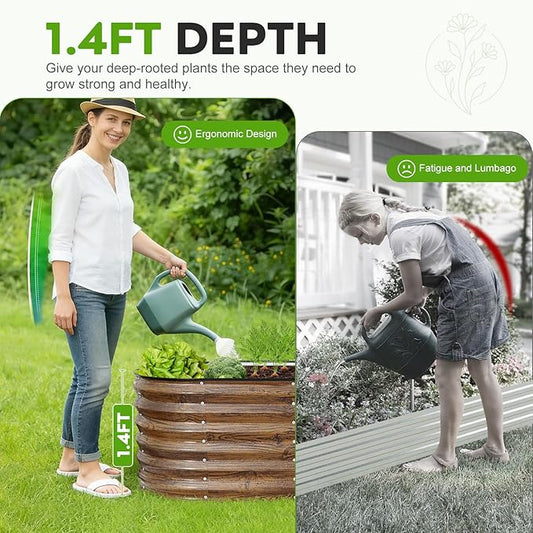 ZORMY Galvanized Raised Garden Bed Outdoor- 2PCS 4x2x1.4ft Oval Steel Raised Beds for Gardening, Metal Planter Box with Protective Strip and Gloves for Vegetables, Flowers, Fruits(Brown)