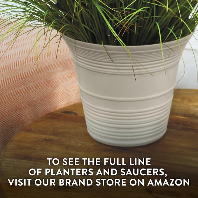 The HC Companies 16 Inch Sedona Round Self Watering Planter Pots, Lightweight UV-Resistant Plastic Indoor & Outdoor Planters, 2-Pack Flower Pots for Garden & Home Decor, Warm Gray