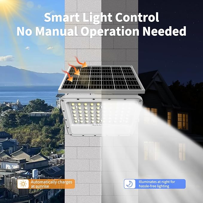 Solar Lights Outdoor LED Automatic Light with Battery, IP65 Waterproof Outside Solar Powered Security Flood Light and 8.2ft Cable with Remote Control for Pathway, Patio & Yard (200W)