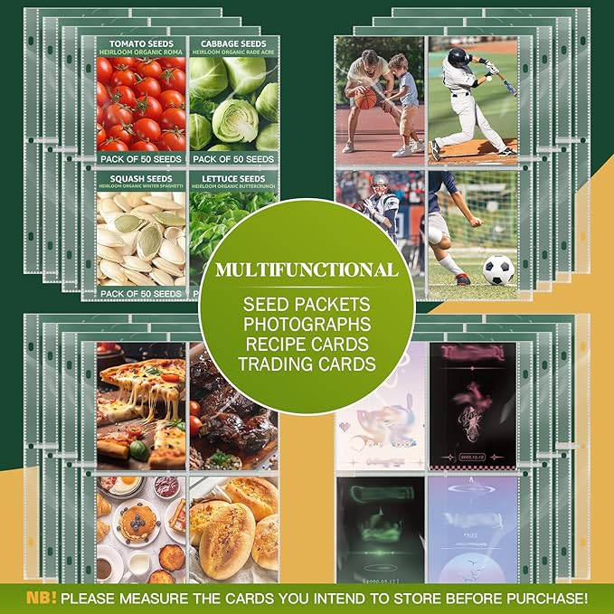 50 Pack 200 Pockets Seed Packet Binder Sleeves, Garden Seed Storage Organizer Pages for 3 Ring Binder, Slot Size 4x5.5 Clear Sleeves for Seed Holder Container, Seed Saver Protector