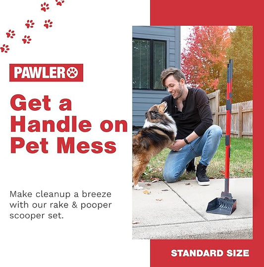 Pooper Scooper for Large Dogs and Small Dogs, Metal Poop Scooper Set with Long Handle Rake and Heavy Duty Tray for Yard, Grass, Dirt or Gravel, Heavy Duty Aluminum Poop Picker Upper