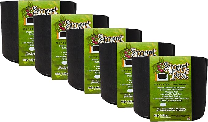 Smart Pot Soft-Sided Fabric Garden Plant Container Aeration Planter Pots, 3 Gallon, 5 Pack, Black