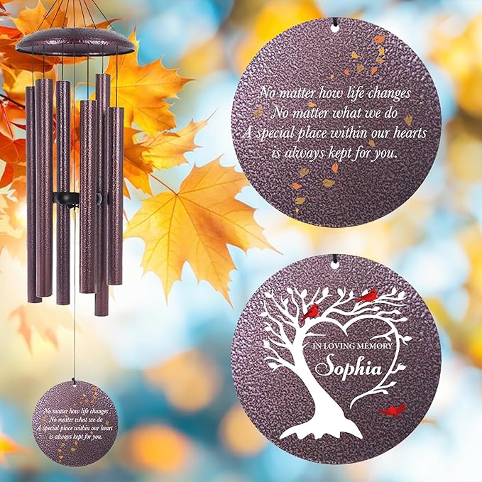Personalized Cardinal Sympathy Wind Chimes, Deep Tone 30/36/45 inch Wind Chimes Sympathy Gifts for Loss of Loved One, in Loving Memory Windchimes for Loved Ones Lost, Garden Decor, Produced in USA