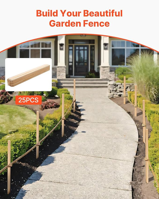 VEVOR Wooden Garden Stakes, 25 Pcs 36x0.75x0.75 in Survey Grading Stakes, Garden Ground Stake with Sharp Point, Fir Wood Plant Support Stake, Sign Posts for Silt Fence Backyard Boundaries Baselines