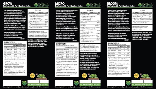 Emerald Harvest Grow, Micro, Bloom Fertilizer Combo, 0.95 L