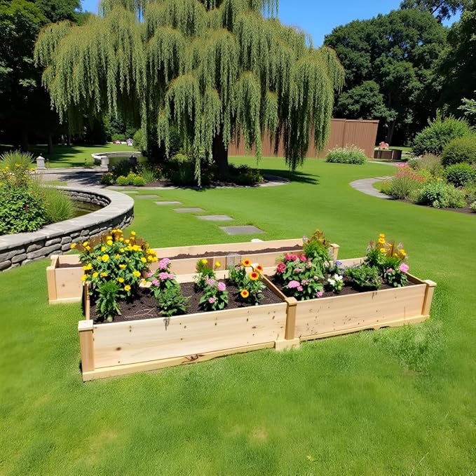 8x2ft Outdoor Wooden Raised Garden Bed,Elevated Planting Planter Box for Vegetables/Garden/Lawn/Patio,Natural Wood, 96 x 24 x 9in