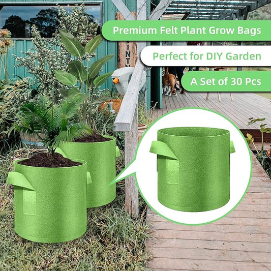 10 Gallon Garden Grow Bags, 30 Pack 10 Gal Planter Bags Fabric Pot, Nonwoven Grow Pots Heavy Duty Aeration Fabric Pots with Handles, Garden Fabric Planters for Vegetables Flowers (Green)