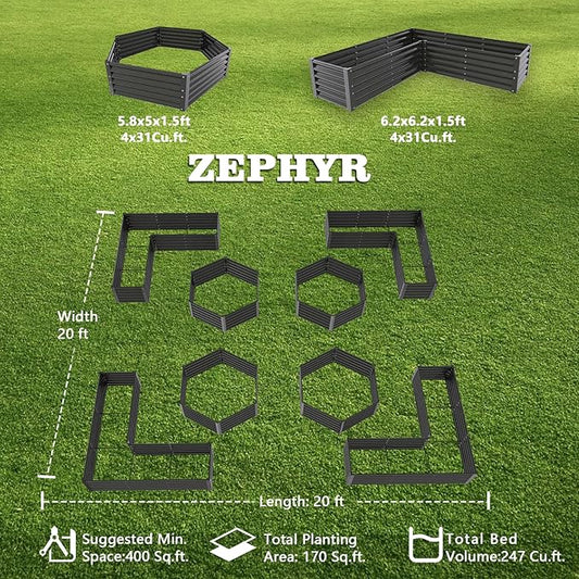 A ANLEOLIFE 8-Pack 70x60x18 in & 74x74x18 in Deep Root Galvanized Raised Garden Beds Outdoor for Planting Vegetables Flowers Herb, Quartz Grey