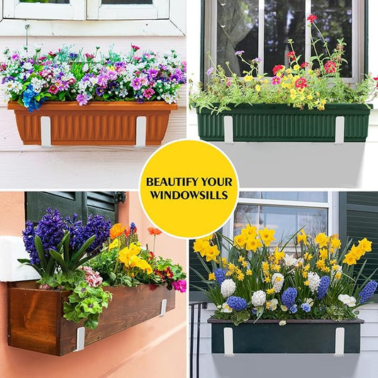 LukLoy Window Planter Box Brackets, 8 Pack Adjustable Heavy Duty Wall Mount Window Flower Boxes Outdoor with Bracket (6 to 12 in), with 70lbs Capacity, White