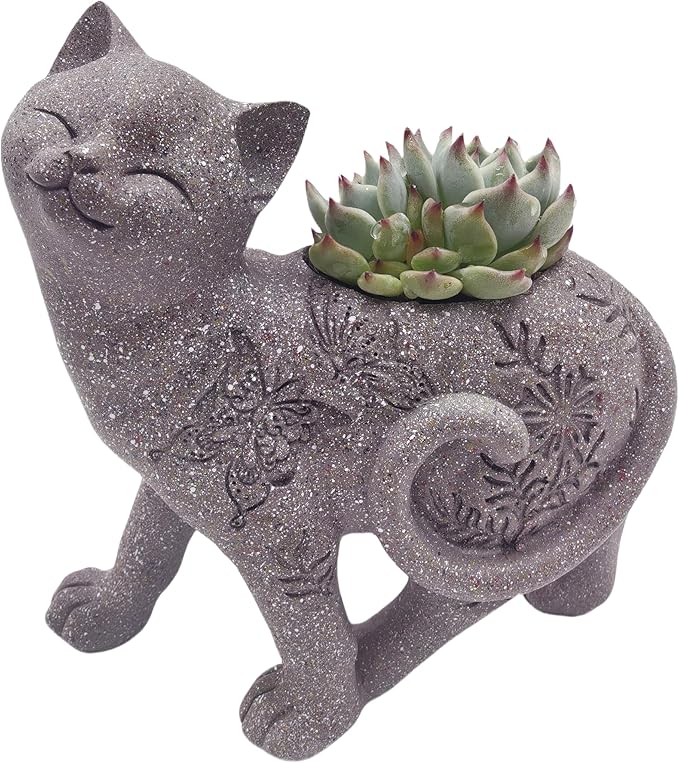 coolboy Cute Cat Succulent Pot with Drainage Hole,Resin Animal Planters Cat Statue Decor,Indoor Plant Pots Cactus Flower Pot for Home Decor and Office Desk Decoration or Outdoor Garden Decoration