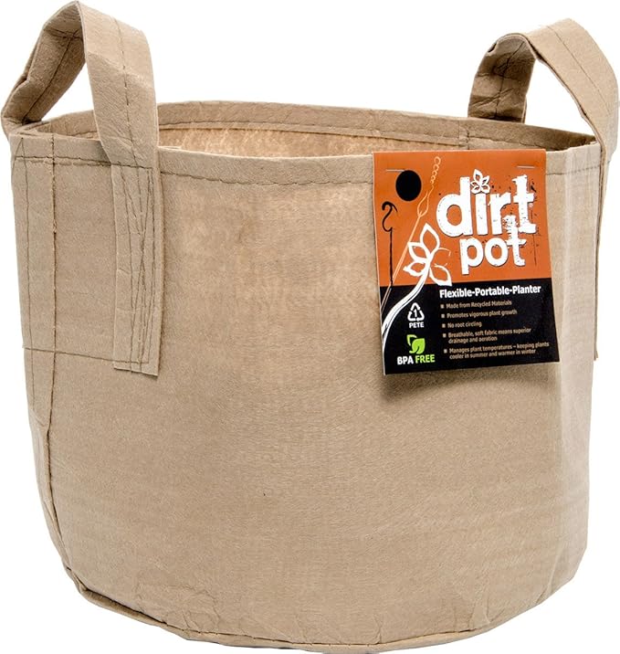 Dirt Pot with Handle, 20 Gallon, Tan Flexible Portable Fabric Planter,