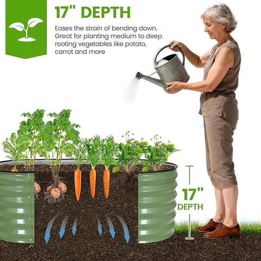 G GOOD GAIN Raised Garden Beds - 4x2x1.4ft Galvanized Planter Boxes Kit with Protective Tape & Gloves & Tools | Oval Metal Outdoor Raised Bed for Gardening Vegetables, Fruits, Flowers, Herbs, Oliver