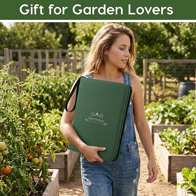 Zippered Seed Storage Organizer Binder with Handle, Gardening Seed Saving Kit, Holds 120+ Seed Envelopes, Fit Flower, Plant and Vegetable for Seed Packets (Upgraded Version)