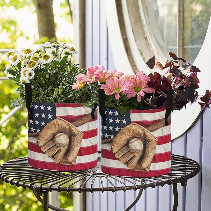 3 Gallon Vintage Baseball Bat Glove American Flag Breathable Grow Bags Heavy Duty Planter Pot Containers with Handles for Potato Tomato Fruits Flowers Vegetables