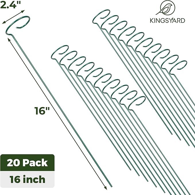 Kingsyard 16 Inch Plant Support Stake - 20 Pack, 4.5mm Thick All Metal Garden Plant Support Stakes for Outdoor Plants Single Stem Flowers Dahlia Lily Rose Peony Hydrangea Tomatoes Sunflower Gladiolus