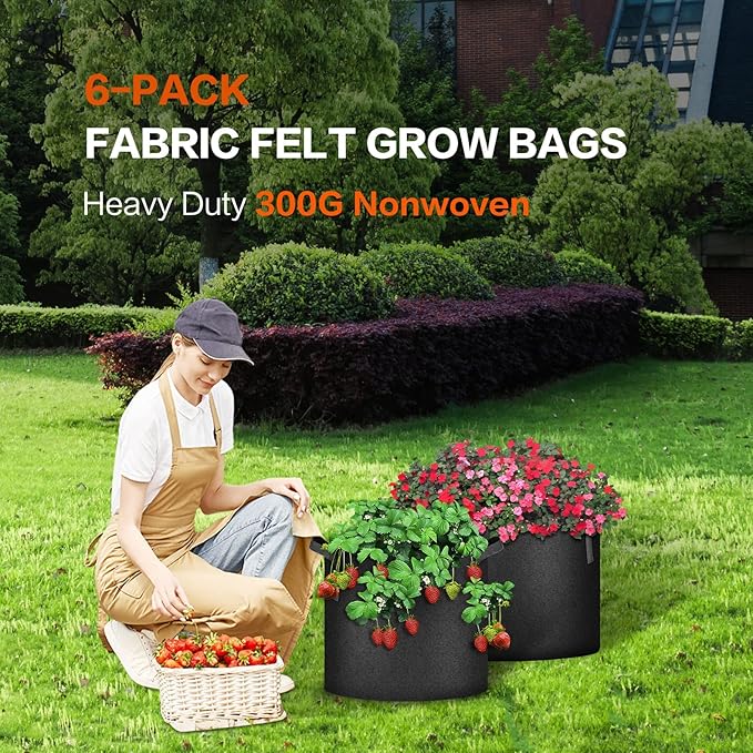 iPower 12-Pack 7 Gallon Grow Bags Heavy Duty Thickened Aeration Nonwoven Fabric Pots with Nylon Handles, for Planting Vegetables, Fruits, Flowers, Black