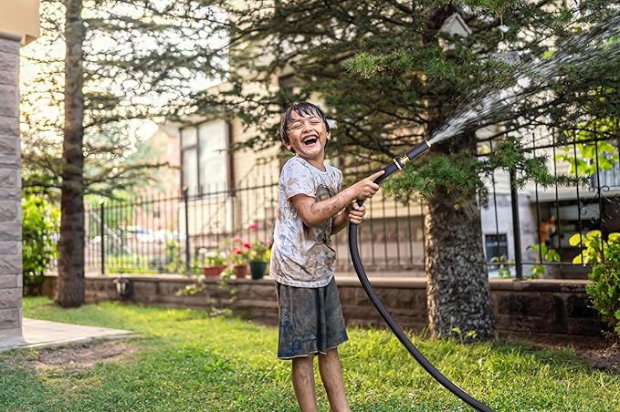 TITAN Garden Hose | Flexible, Lightweight, Kink-Free & Durable Hybrid Water Hose with Heavy Duty Brass Connectors & High-Pressure Jet Nozzle (75FT x 5/8”)