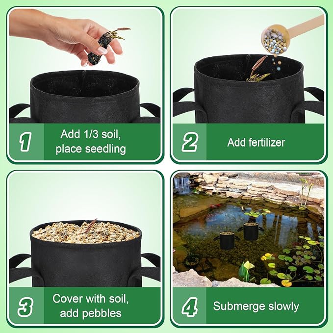 Aulock 8-Pack Lily Grow Bags for Pond - Durable Nonwoven Fabric Plant Pots with Handles, Aquatic Pond Planter for Aquatic Plants Water Lily, Black, (8''x 8''- 1.8 Gallons)
