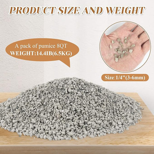 Horticultural Pumice for Plants, 8 Quarts Bag (14.4 IB) Natural Soil Amendment, 1/4" Particle Size for Succulent, Cactus, Bonsai Tree, Orchid Potting Mix