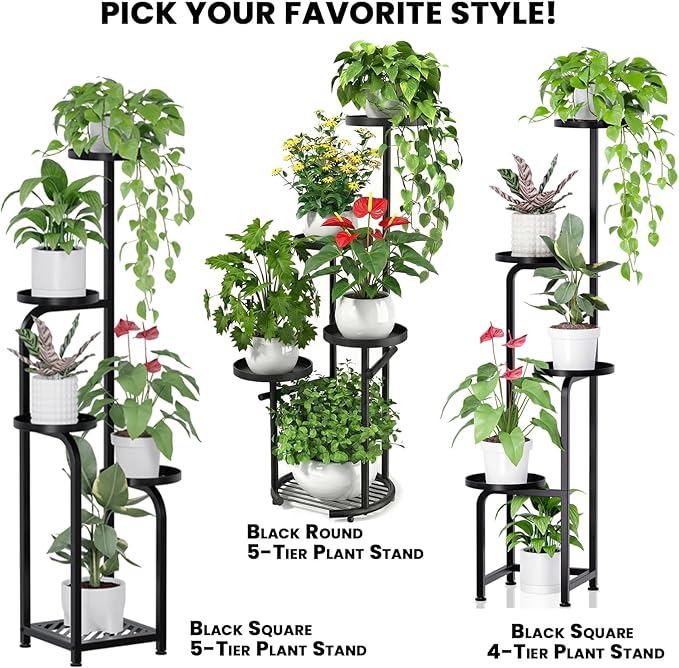 TOSKING 4 Tier Corner Plant Stand Indoor Outdoor, Heavy Duty Metal Flower Pot Holder Shelf for Multiple Plants, Space Saving Patio Garden Balcony Living Room Decor,Black