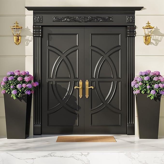 Garvee 22.5" Tall Planters Set of 2, Outdoor&Indoor Black Planter Pots, High Front Porch Planter Pots with Drainage Holes&Water Level Monitor&Inner Bucket,Black