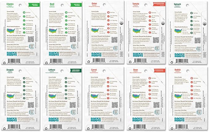 Back to The Roots 100% Organic, Non-GMO Seeds | Variety 10-Pack | Top Herb, Fruit, and Veggies | Guaranteed to Grow