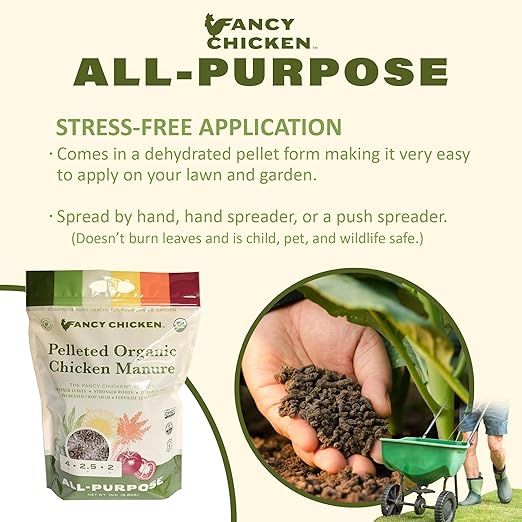 All-Purpose Manure - 15lbs Pelleted Dried Organic Chicken Manure | All-Natural Plant Food | Ideal for Vegetables Plants Fruits Trees Lawn Gardening & Farming | USDA Organic