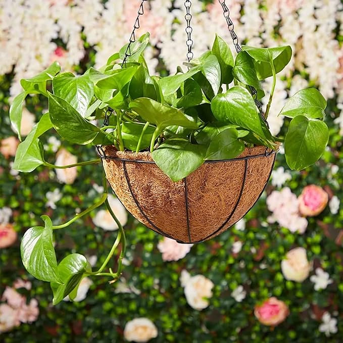 Hanging Baskets Planter for Plants - 4 Pack 14 Inch Metal Baskets with Coco Coir Liner, Hanging Flower Pots for Outside with Chain, Indoor Outdoor Garden Porch Decoration (14'' Pack of 4)